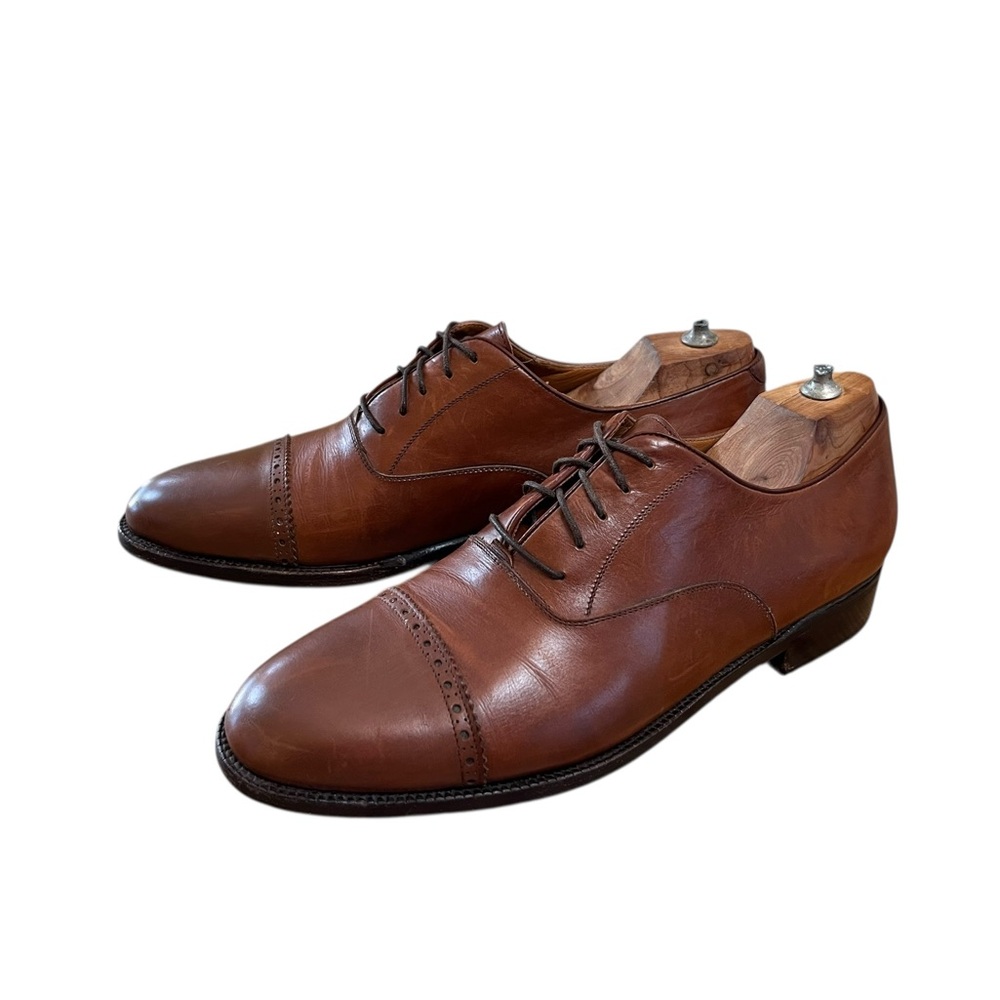 Salvatore Ferragamo Men’s Cigar Brown Leather Cap-toe Lace-up Shoes US Size 9